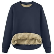Womens Winter Sherpa Lined Sweatshirt Long Sleeve Warm Padded Fleece Pullover Top Crewneck Plush Thickened Sweatshirt